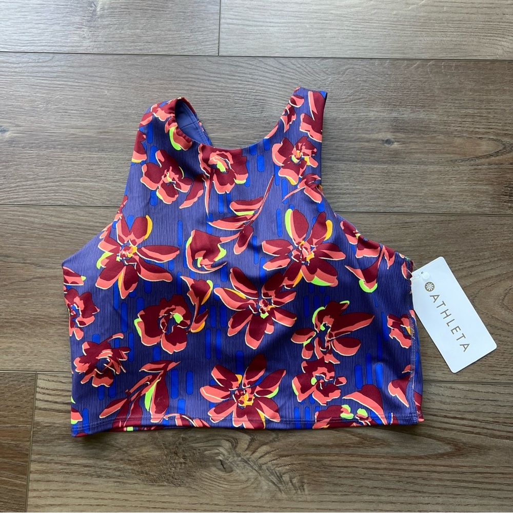 Athleta Floral Crop Top - Red and Blue